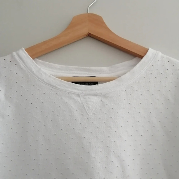 A.P.C White 100% Cotton 3/4 Sleeve Light Sweater with Micro Hole Pattern Large - Picture 4 of 14